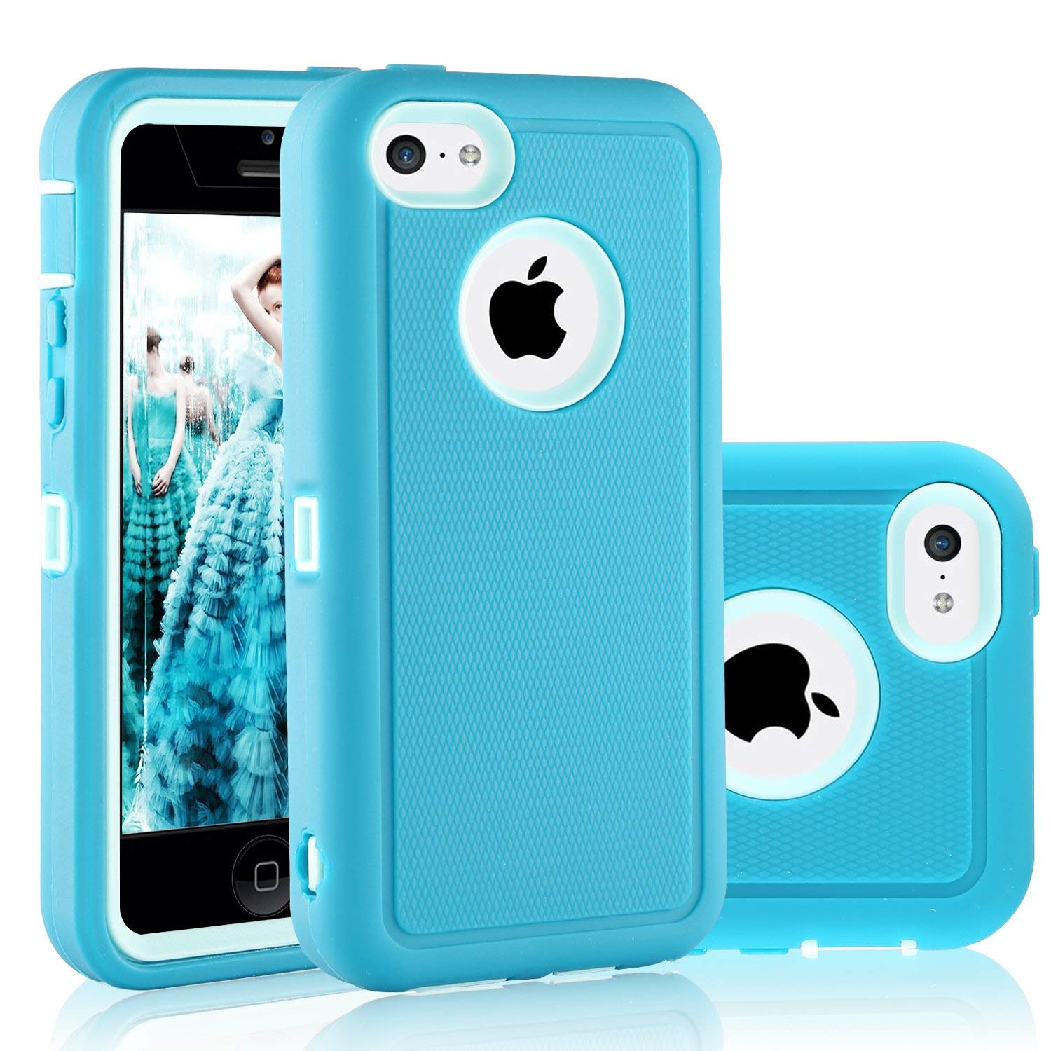 iPhone 5C Case, FOGEEK Dual Layer Anti Slip 360 Full Body Cover Case PC and TPU Shockproof Protective  Compatible for Apple iPhone 5C ONLY(Light Blue)